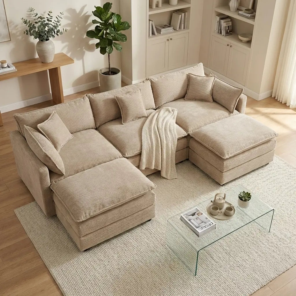 Experience Ultimate Comfort with the HIPIHOM Modern U-Shaped Cloud Sofa: A 3-Seater Modular Sectional Featuring 2 Movable Ottomans in Luxurious Chenille Fabric for a Stylish and Versatile Living Room