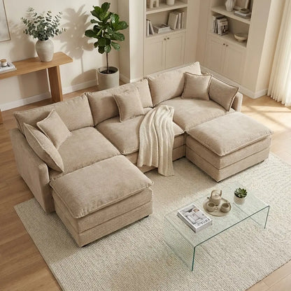 Experience Ultimate Comfort with the HIPIHOM Modern U-Shaped Cloud Sofa: A 3-Seater Modular Sectional Featuring 2 Movable Ottomans in Luxurious Chenille Fabric for a Stylish and Versatile Living Room