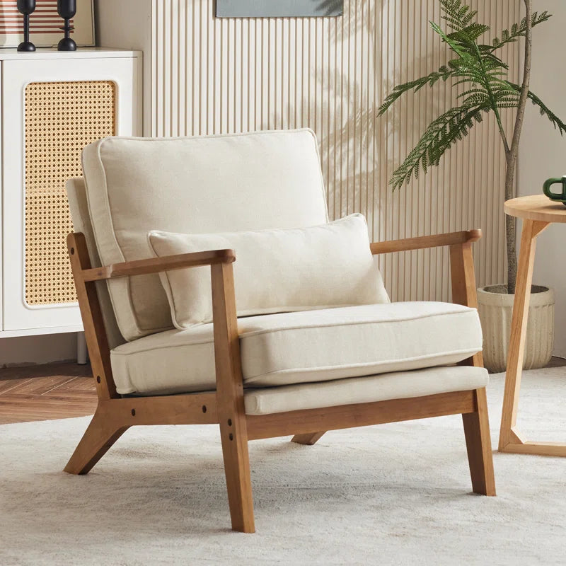 Lemley Modern Upholstered Accent Chair with Cozy Wooden Legs and Stylish Pillow