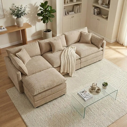 Experience Ultimate Comfort with the HIPIHOM Modern U-Shaped Cloud Sofa: A 3-Seater Modular Sectional Featuring 2 Movable Ottomans in Luxurious Chenille Fabric for a Stylish and Versatile Living Room