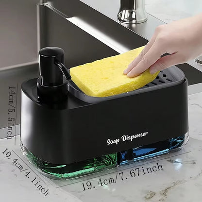 Dual Soap Dispenser with Sponge Holder - Manual Press Soap Box for Hand and Dish Soap at Kitchen Sink