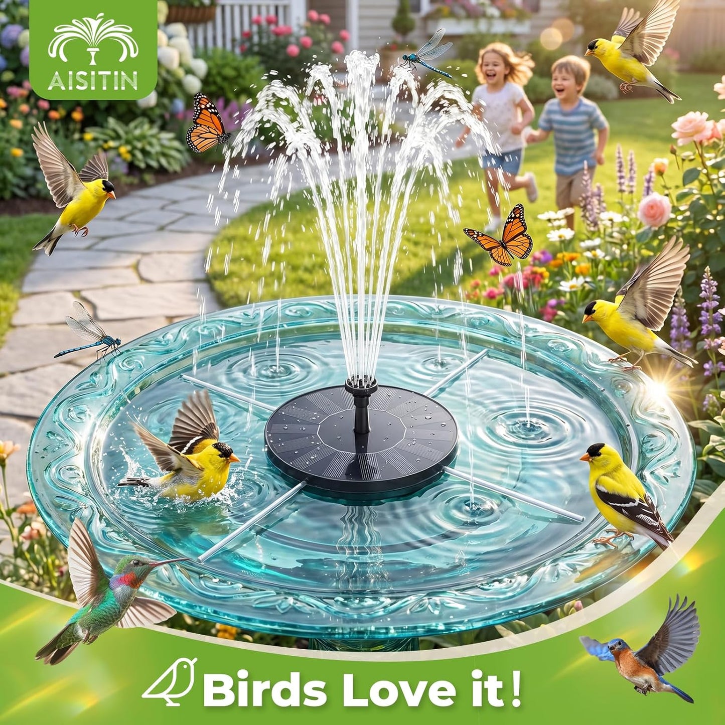 Transform Your Outdoor Space with the Solar Bird Bath Fountain - 6 Nozzles for Custom Water Effects, Perfect for Ponds, Pools, and Gardens