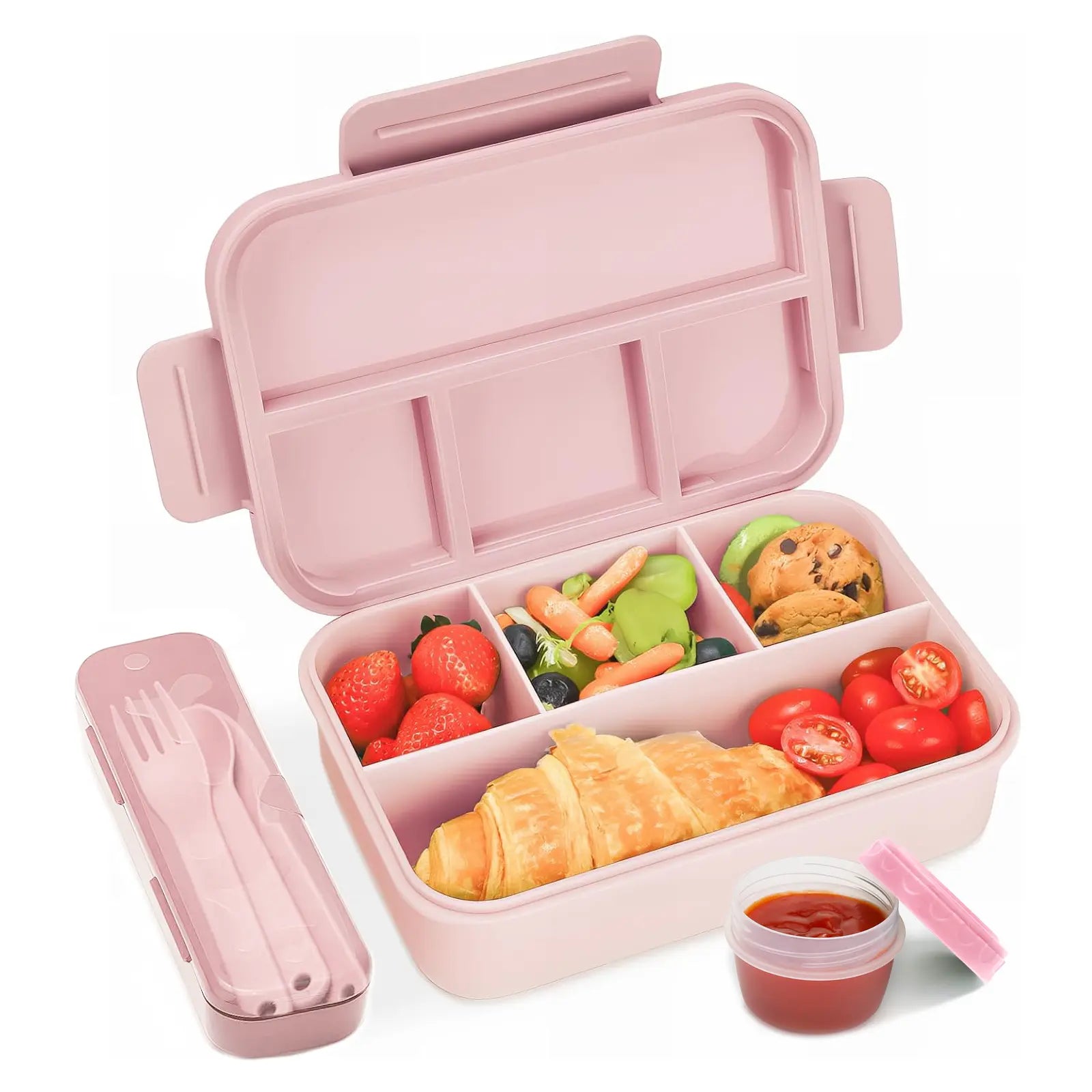 Bugucat 1300ML Leak-Proof Lunch Box with 4 Compartments for Kids & Adults - Bento Box for Boys Girls - Vesper Can Design - Ideal for Breakfast & Lunch - Includes Free Sauce Containers & Cutlery