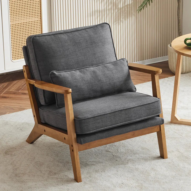 Lemley Modern Upholstered Accent Chair with Cozy Wooden Legs and Stylish Pillow