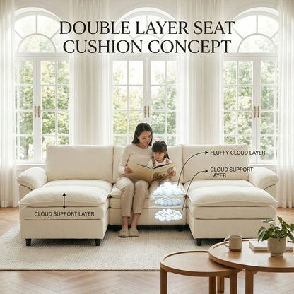 Experience Ultimate Comfort with the HIPIHOM Modern U-Shaped Cloud Sofa: A 3-Seater Modular Sectional Featuring 2 Movable Ottomans in Luxurious Chenille Fabric for a Stylish and Versatile Living Room