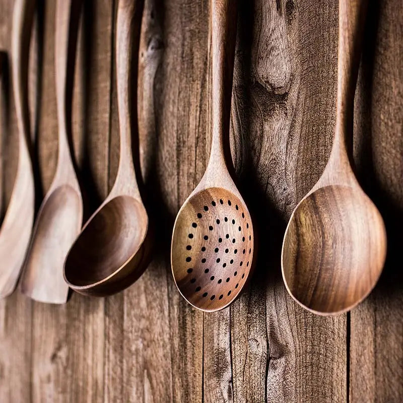 natural wood kitchen utensils