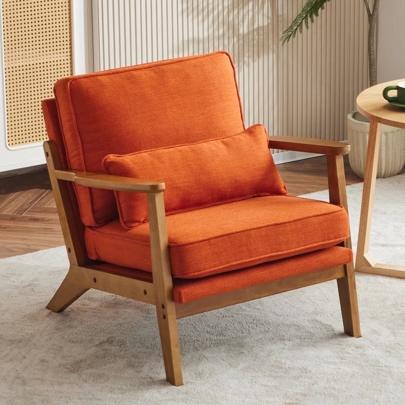 Lemley Modern Upholstered Accent Chair with Cozy Wooden Legs and Stylish Pillow