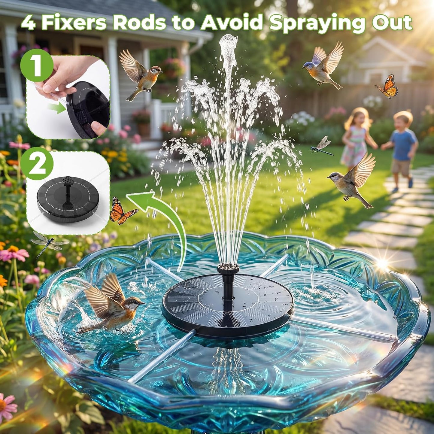 Transform Your Outdoor Space with the Solar Bird Bath Fountain - 6 Nozzles for Custom Water Effects, Perfect for Ponds, Pools, and Gardens