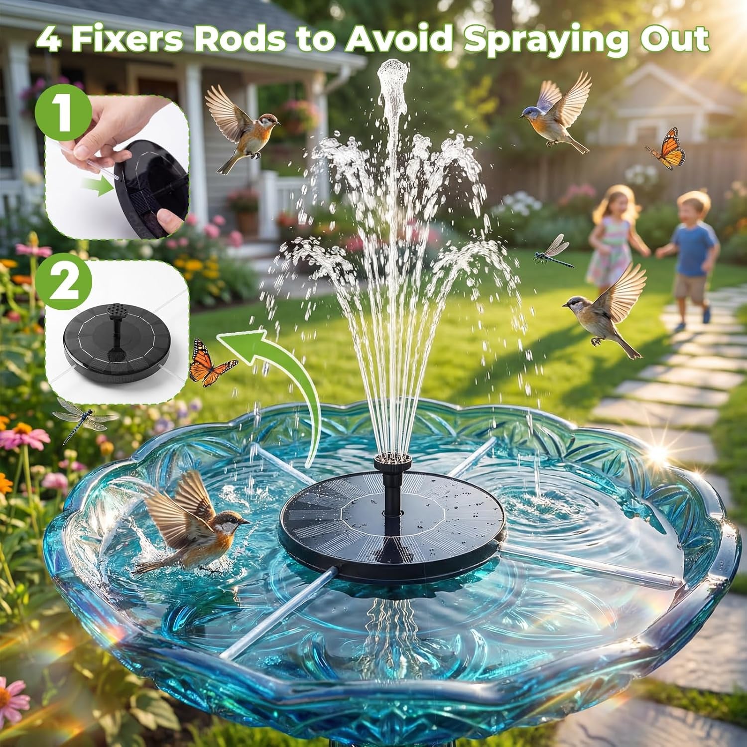 Transform Your Outdoor Space with the Solar Bird Bath Fountain - 6 Nozzles for Custom Water Effects, Perfect for Ponds, Pools, and Gardens