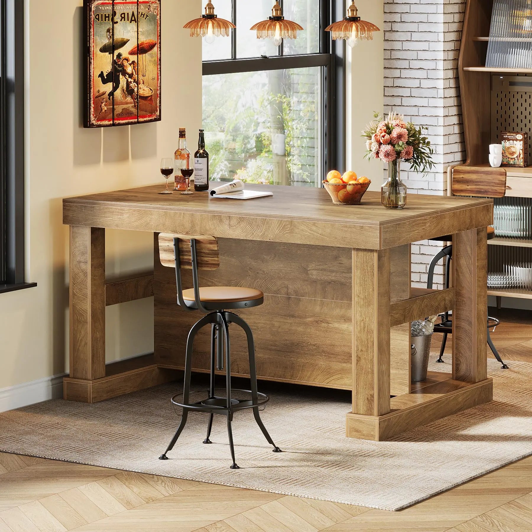 Transform Your Kitchen with the Tribesigns Light Brown Kitchen Island – Stylish 3-Shelf Design, 55 Inches Wide, Effortless Assembly!