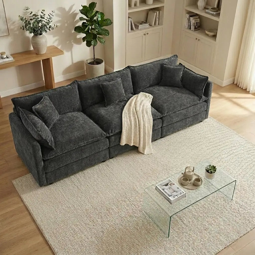 Experience Ultimate Comfort with the HIPIHOM Modern U-Shaped Cloud Sofa: A 3-Seater Modular Sectional Featuring 2 Movable Ottomans in Luxurious Chenille Fabric for a Stylish and Versatile Living Room