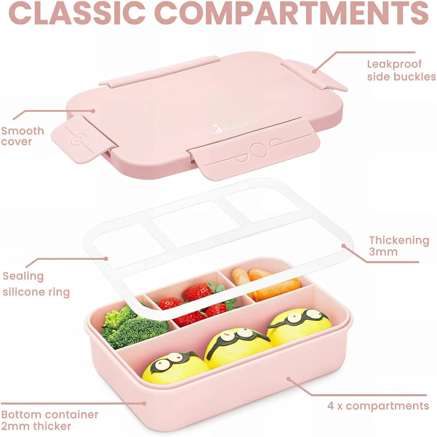 Bugucat 1300ML Leak-Proof Lunch Box with 4 Compartments for Kids & Adults - Bento Box for Boys Girls - Vesper Can Design - Ideal for Breakfast & Lunch - Includes Free Sauce Containers & Cutlery