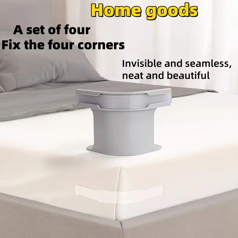 4Pcs C-Type Locking Sheet Fasteners with Transparent Non-Slip Strips, Innovative Bedding Clips, Bedsheet Clip for Secure and Slip-Free Bed Covers, Invisible Corner Holders for Easy Use, Bed Sheet Grippers