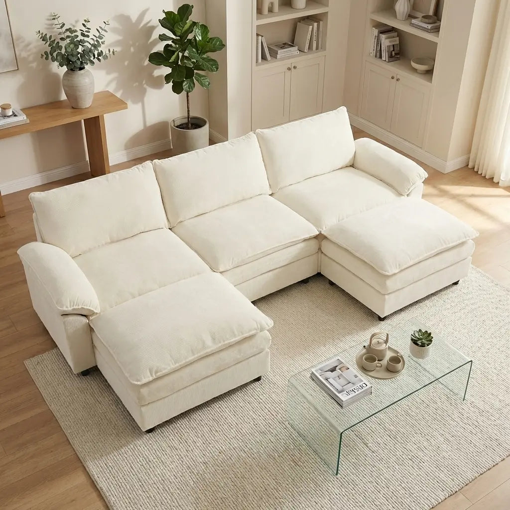Experience Ultimate Comfort with the HIPIHOM Modern U-Shaped Cloud Sofa: A 3-Seater Modular Sectional Featuring 2 Movable Ottomans in Luxurious Chenille Fabric for a Stylish and Versatile Living Room
