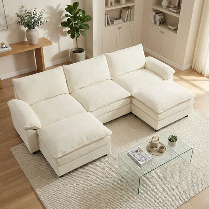 Experience Ultimate Comfort with the HIPIHOM Modern U-Shaped Cloud Sofa: A 3-Seater Modular Sectional Featuring 2 Movable Ottomans in Luxurious Chenille Fabric for a Stylish and Versatile Living Room