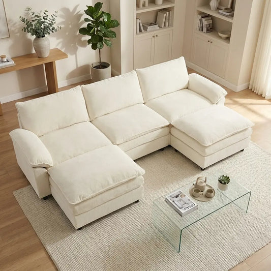 Experience Ultimate Comfort with the HIPIHOM Modern U-Shaped Cloud Sofa: A 3-Seater Modular Sectional Featuring 2 Movable Ottomans in Luxurious Chenille Fabric for a Stylish and Versatile Living Room