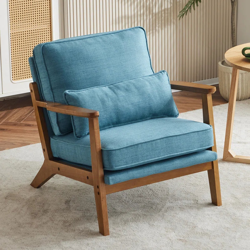 Lemley Modern Upholstered Accent Chair with Cozy Wooden Legs and Stylish Pillow