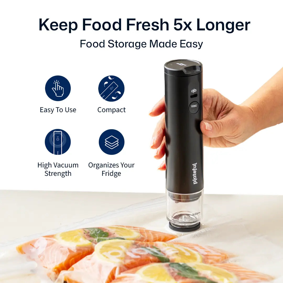 Plateful Electric Vacuum Sealer | Includes Bags & Charger Portable Bag Vacuum Sealer for Food Storage