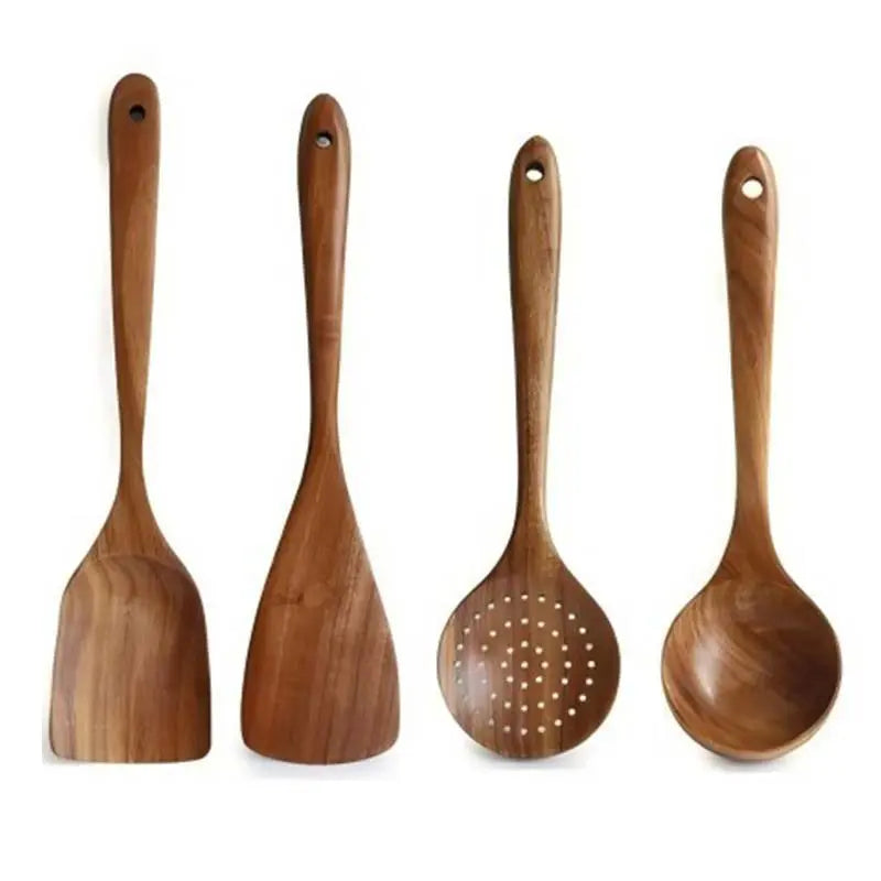 5Piece Premium Wood Kitchenware Set with Ergonomic Handles Purely Natural Eco-Friendly Material- Includes Spoon, Tablespoon and Sauté Spatula, Heat-Resistant, Easy-To-Clean, Durable Cooking Tools for Non-Stick Pans Utensils Wooden Cookware Stirring