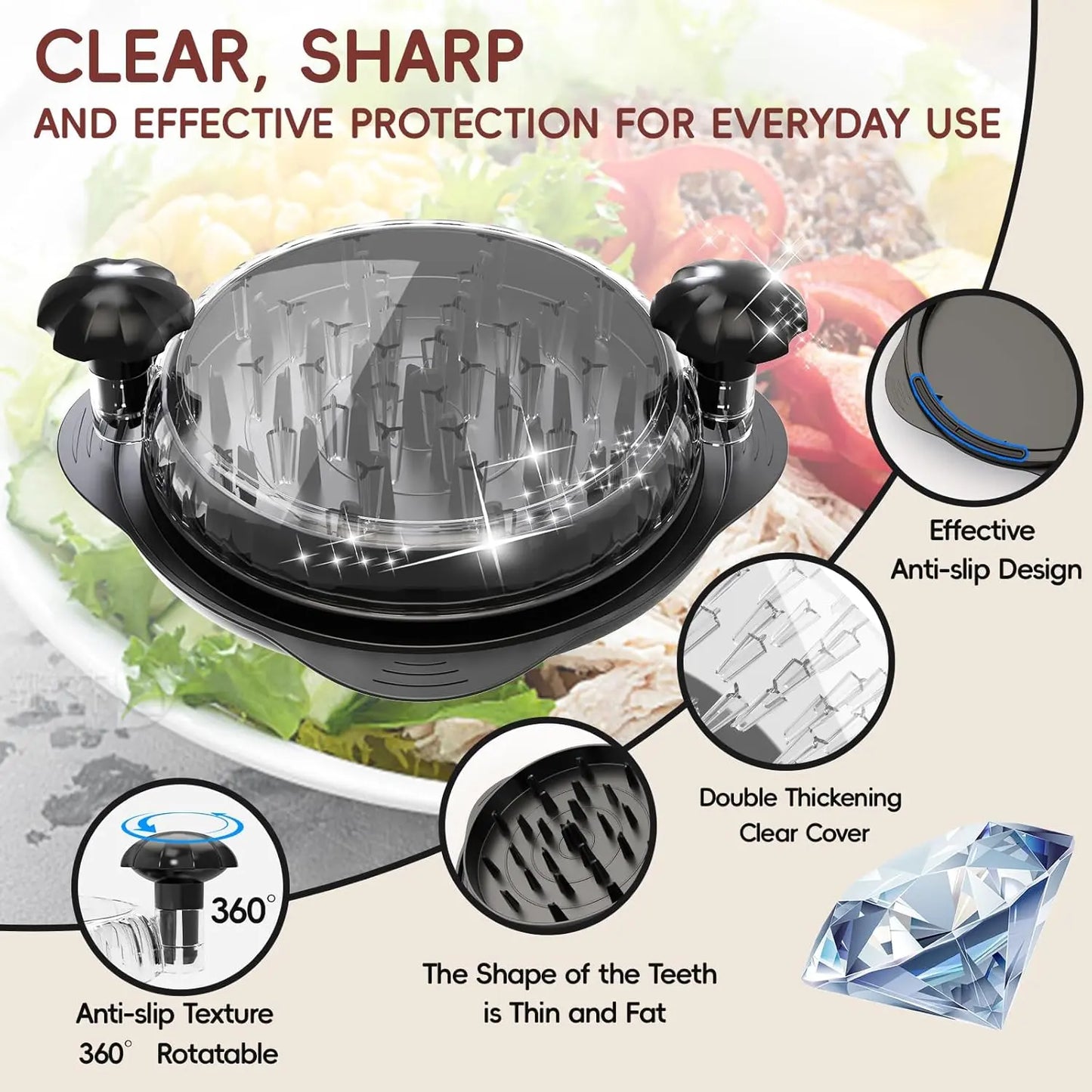 XL11.5” Chicken Shredder, Large Pro Meat Shredder Tool Twist with Ergonomic Handle, Strong Non-Slip Base, Dishwasher Safe, Kitchen Chicken Grinder for Ground Food, Vegetables, Black