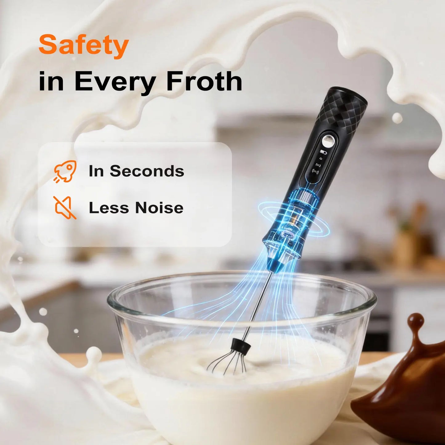 Kallodear Rechargeable Milk Frother,Milk Frother Handheld with 2 Heads 3 Speeds,Coffee Mixer,Electric Milk Bubbler,Detachable Stainless Steel Whisk for Cappuccino,Matcha,Juice,Latte,,Egg (Black)