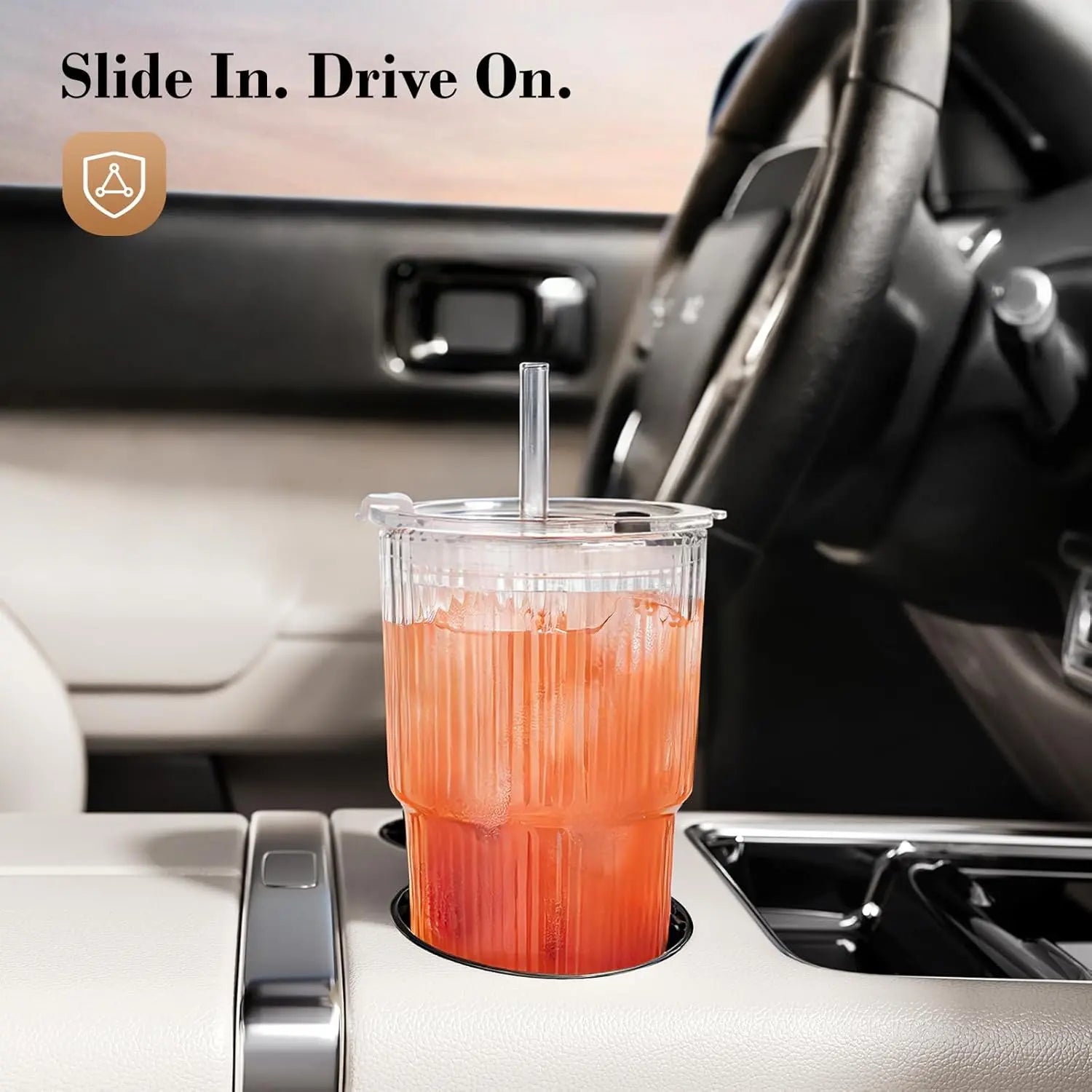 19Oz Ribbed Glass Tumblers 4-Pack with Lids & Straws | Thickened Leak-Proof Cups for Iced Coffee, Iced Drinks, Travel & Daily Use