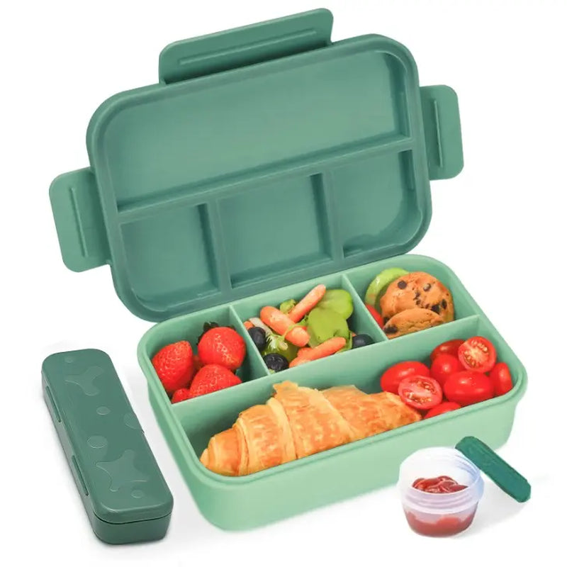Bugucat 1300ML Leak-Proof Lunch Box with 4 Compartments for Kids & Adults - Bento Box for Boys Girls - Vesper Can Design - Ideal for Breakfast & Lunch - Includes Free Sauce Containers & Cutlery