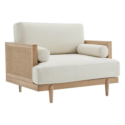 Elevate Your Space with the Ahlea Coastal-Inspired Natural Cane Upholstered Armchair