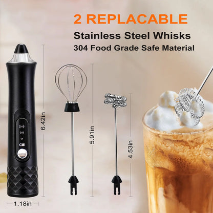 Kallodear Rechargeable Milk Frother,Milk Frother Handheld with 2 Heads 3 Speeds,Coffee Mixer,Electric Milk Bubbler,Detachable Stainless Steel Whisk for Cappuccino,Matcha,Juice,Latte,,Egg (Black)