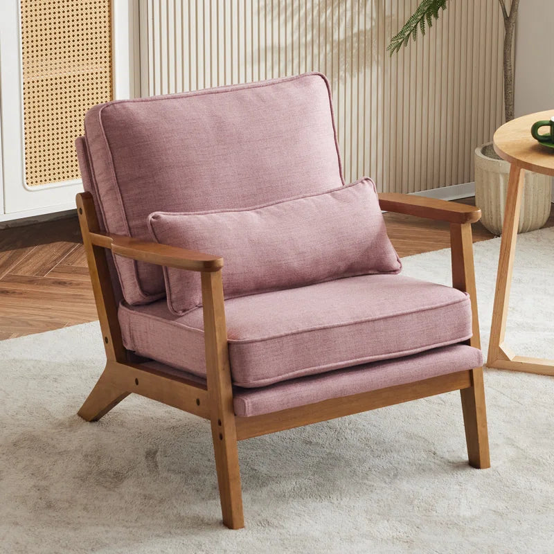 Lemley Modern Upholstered Accent Chair with Cozy Wooden Legs and Stylish Pillow