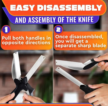 Versatile 2-in-1 Kitchen Scissors with Stainless Steel Blades – Perfect for Cutting Tomatoes, Fruits, Vegetables, Meat, and Cheese | Includes Safety Lock and Plastic Cutting Board