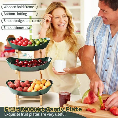 2/3 Tier Fruit Basket, 1 Count Large Capacity Tiered Fruit Basket Stand, Bamboo Fruit Basket Fruit Tray Snack Nuts Bread Candy Organizer Storage Rack, Dessert Table Stand