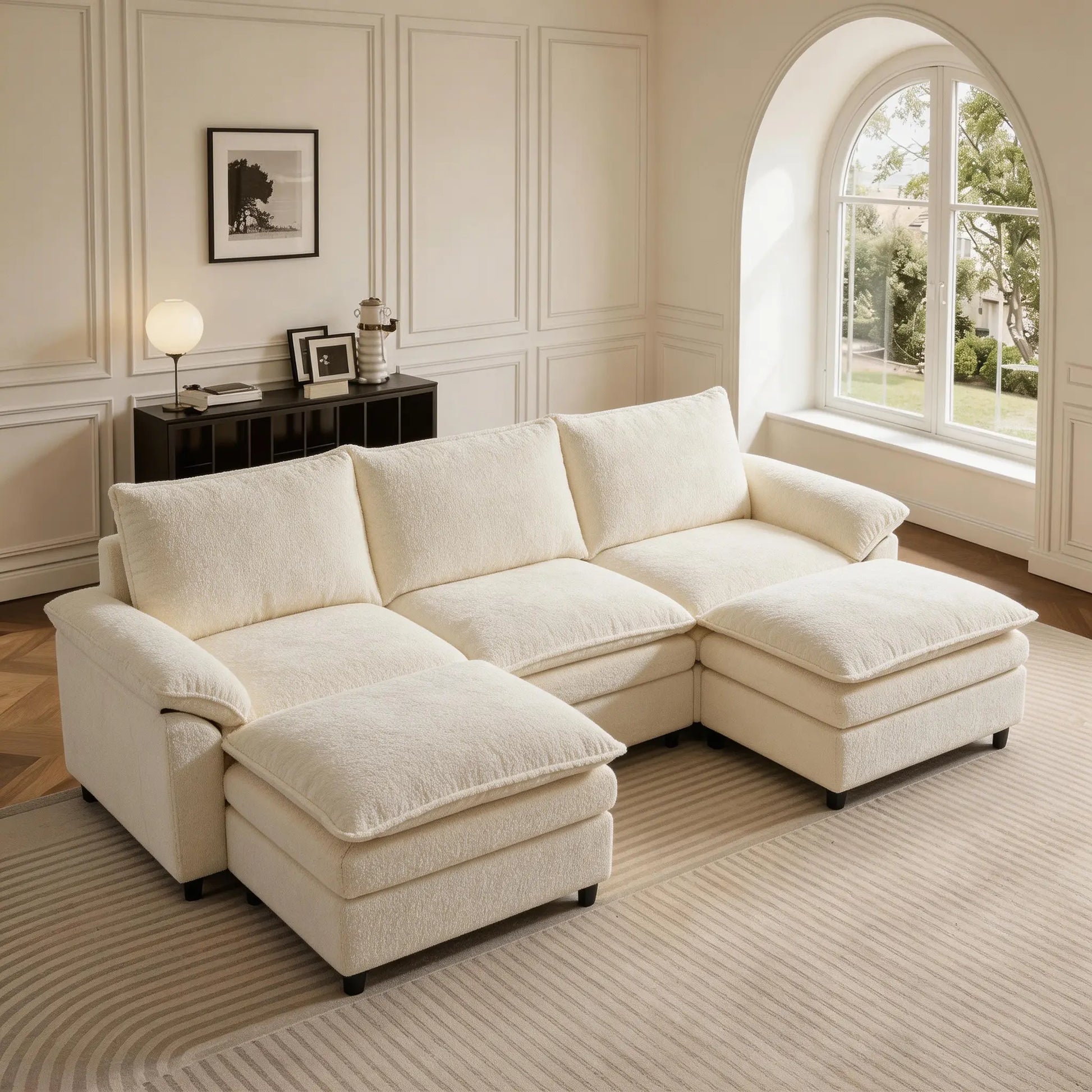 Experience Ultimate Comfort with the HIPIHOM Modern U-Shaped Cloud Sofa: A 3-Seater Modular Sectional Featuring 2 Movable Ottomans in Luxurious Chenille Fabric for a Stylish and Versatile Living Room
