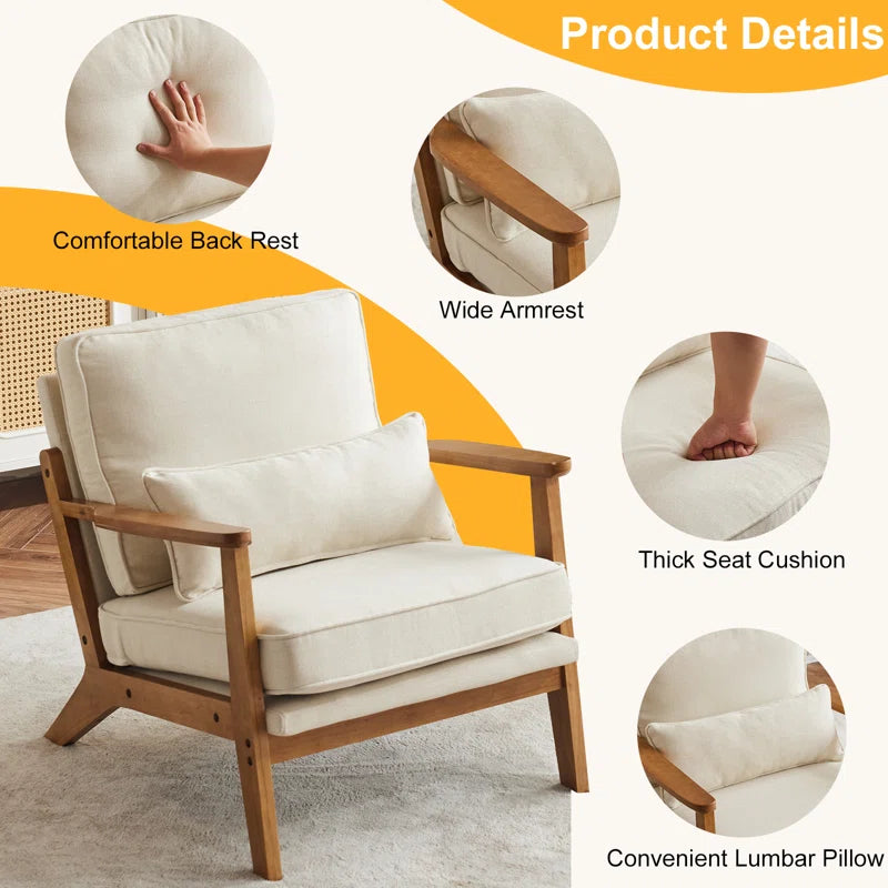 Lemley Modern Upholstered Accent Chair with Cozy Wooden Legs and Stylish Pillow