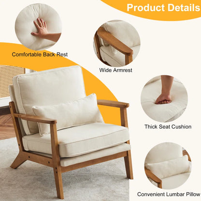 Lemley Modern Upholstered Accent Chair with Cozy Wooden Legs and Stylish Pillow